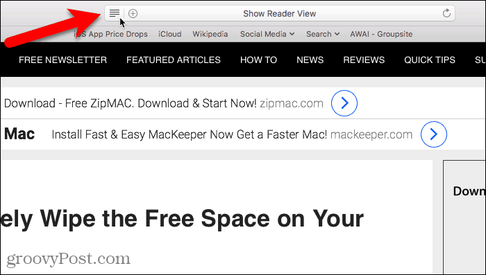 Mostra vista Reader in Safari per Mac