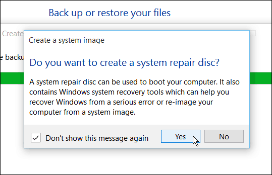 Crea chiave di ripristino di Windows 10