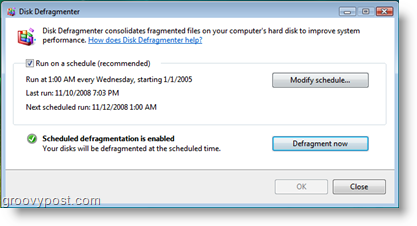 Utilità di deframmentazione dischi per Utilità di pianificazione lavori di Windows Vista