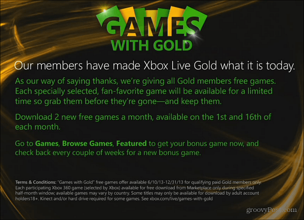Giochi Xbox Live con panoramica Gold