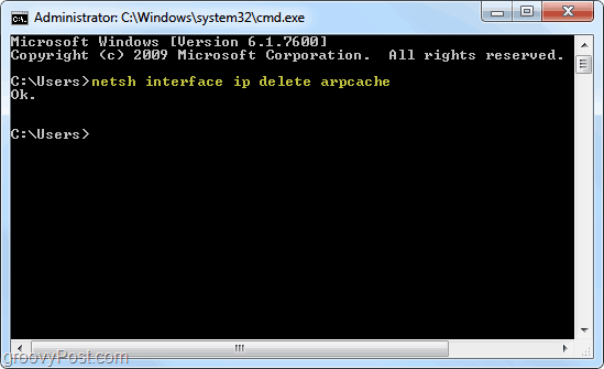 cache arp in Windows 7