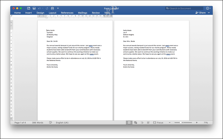 microsoft word for mac mail merge - anteprima di stampa