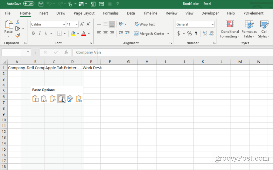 incollare usando transpose in Excel