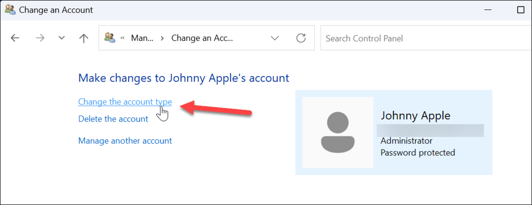 Modifica il tipo di account su Windows 11