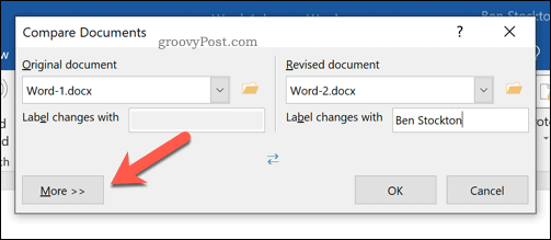 Opzioni aggiuntive per confrontare i documenti di Microsoft Word