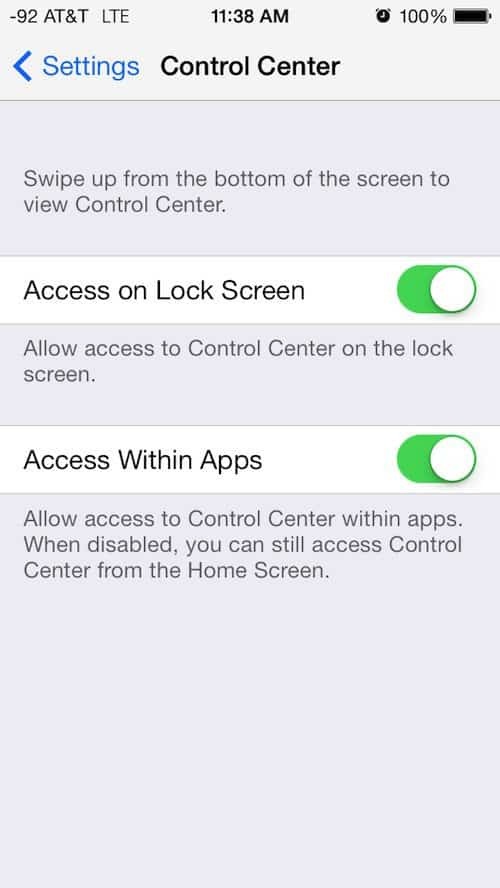 Come disabilitare iOS 7 Control Center durante l'utilizzo delle app