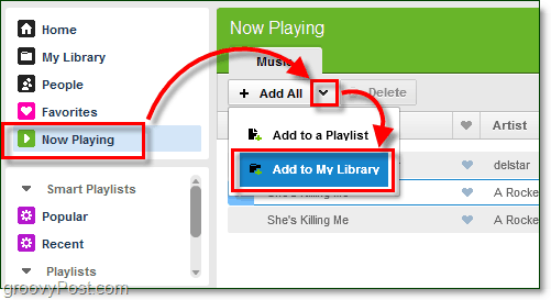 aggiungi le tue canzoni attuali alla tua libreria musicale Grooveshark