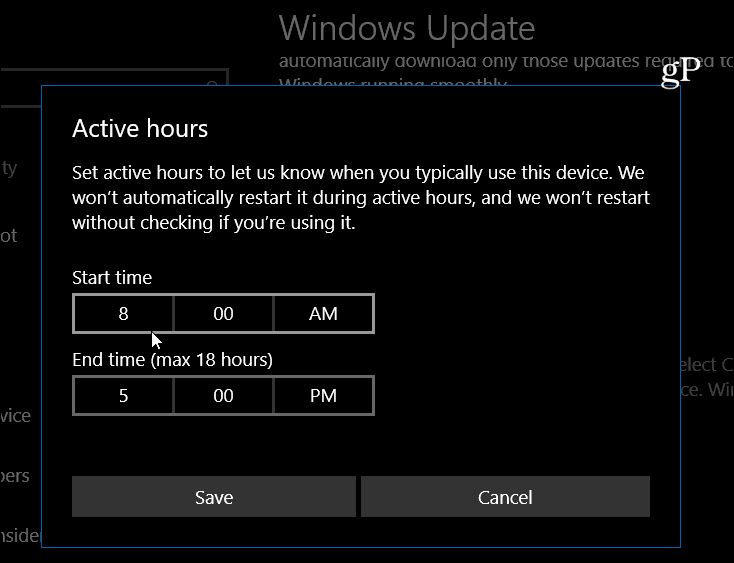 Windows 10 imposta le ore attive