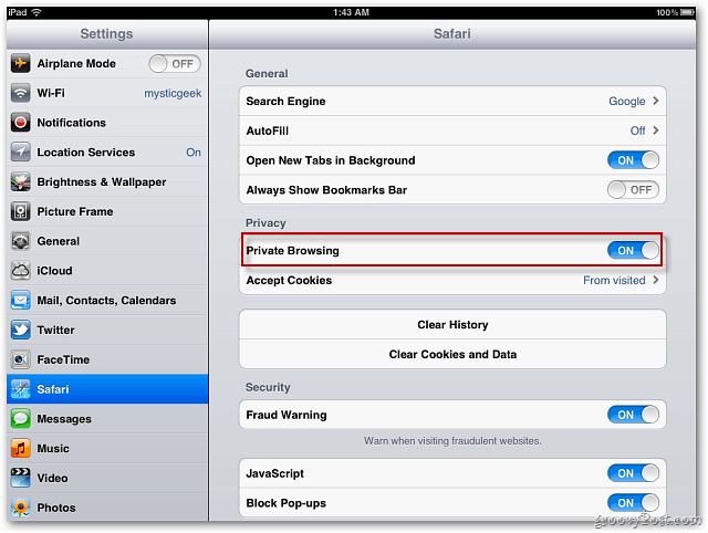 Apple iOS 5: abilita la navigazione privata Safari