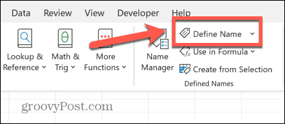 Excel pulsante di definizione del nome