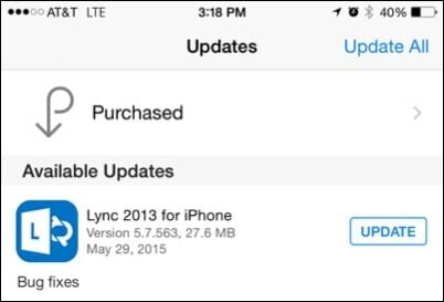 Aggiornamento di Lync per iPhone