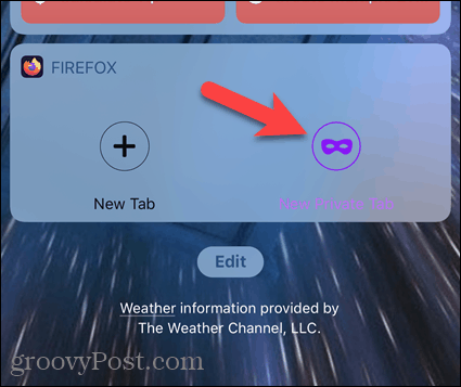 Tocca Nuova scheda privata sul widget Firefox in iOS