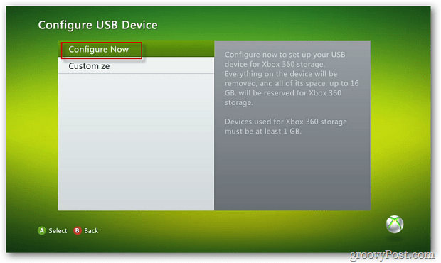 Configura dispositivo USB