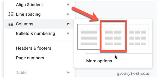 L'opzione Due colonne in Google Documenti
