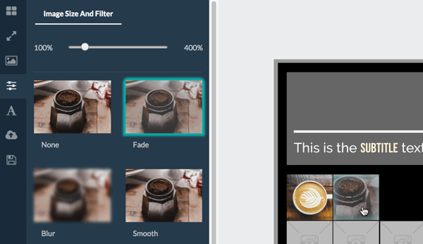 Fare clic sull'immagine per visualizzare le dimensioni dell'immagine e le opzioni di filtro.
