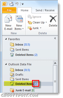 cartella degli elementi eliminati di Outlook 2010