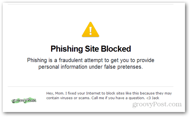 apri il sito di phishing bloccato