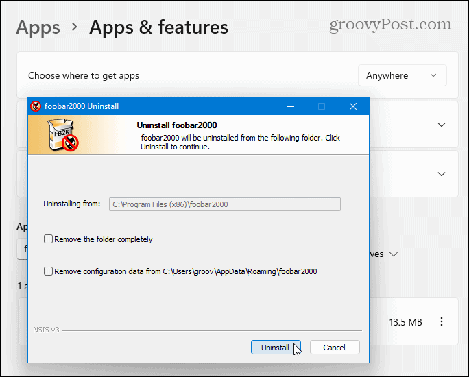 Disinstallare le app Win32 Windows 11