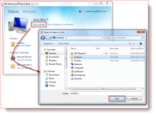 Sincronizzazione di una cartella con Windows Live Sync Beta