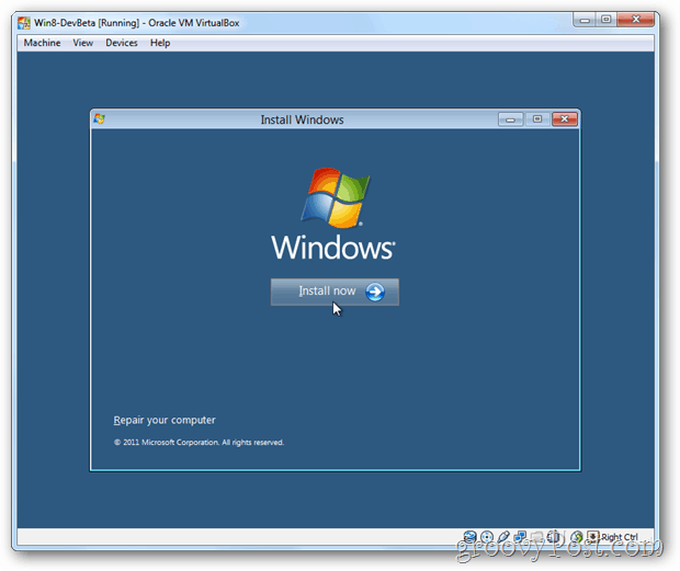 VirtualBox Windows 8 installa ora la casella