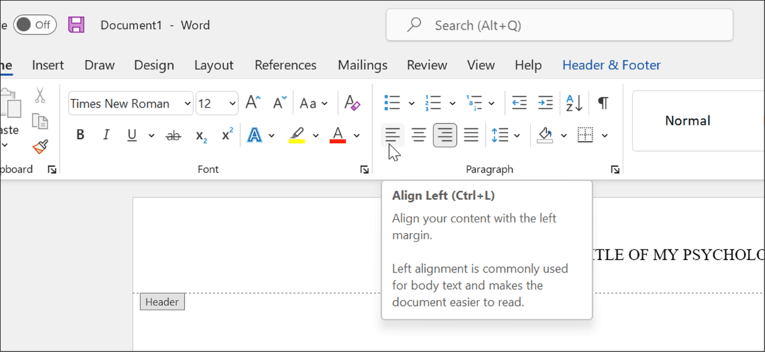 formattare lo stile APA in Microsoft Word