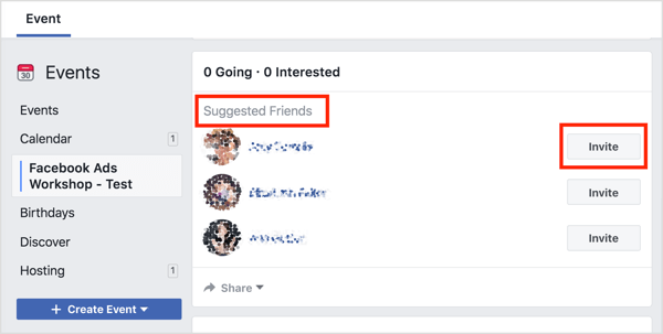 Facebook suggerirà alle persone di invitare i tuoi amici a cui piace anche la pagina host come prima opzione.
