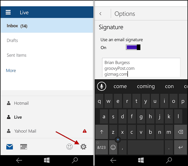Windows 10 Mobile: modifica la firma di posta di Outlook