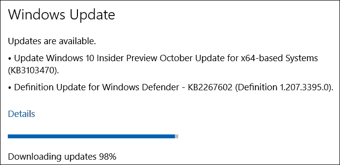 Aggiornamento di ottobre (KB3103470) per Windows 10 Insider Preview