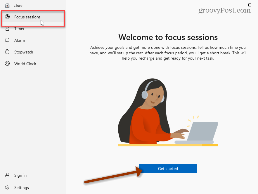 App Orologio Focus Sessions Windows 11