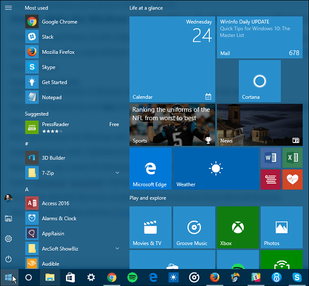 Come rendere il menu Start di Windows 10 duplicato tra tutti gli account utente