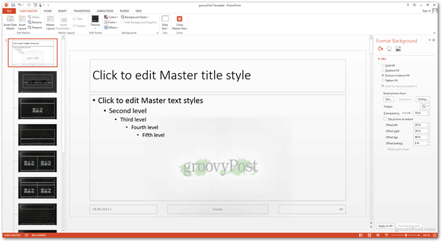 Il modello di Office 2013 Crea Crea design personalizzato POTX Personalizza le diapositive Tutorial come sfondo diverso per sfondi