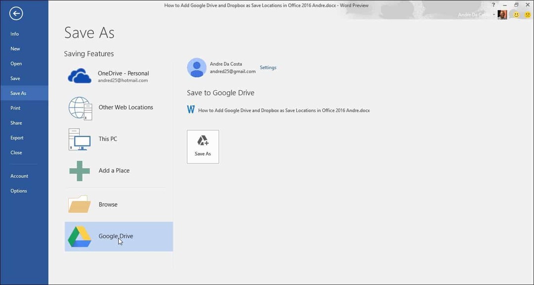 Aggiungi Google Drive e Dropbox come posizioni di salvataggio in Microsoft Office