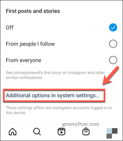 Apri le impostazioni di sistema per le notifiche su Instagram