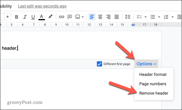 Rimozione di un'intestazione o di un piè di pagina in Google Documenti