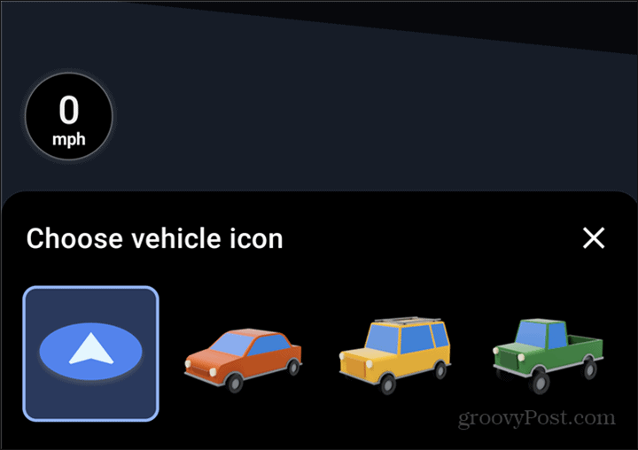 Scelta del simbolo dell'auto di Google Maps