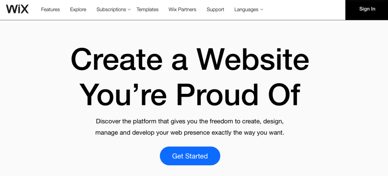Titolo di Wix.com "Crea un sito web di cui sei orgoglioso"