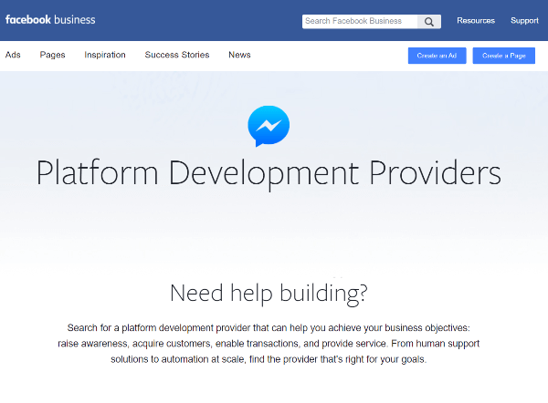 La nuova directory di Facebook dei fornitori di sviluppo di piattaforme è una risorsa per le aziende per trovare fornitori specializzati nella creazione di esperienze su Messenger.