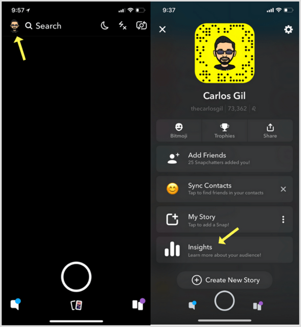 Snapchat Insights come accedere