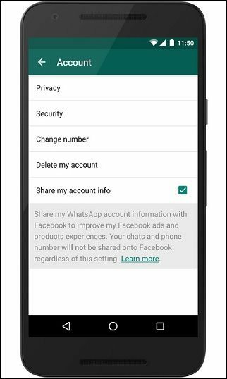 Impedisci a WhatsApp di condividere i dati di contatto con Facebook