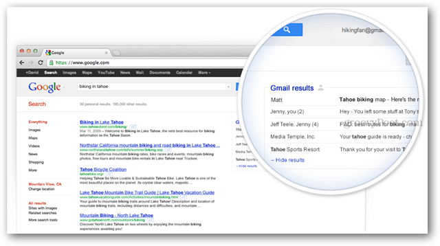 risultati di Gmail nella ricerca di Google