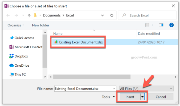 Aggiunta di un file Excel come allegato in OneNote