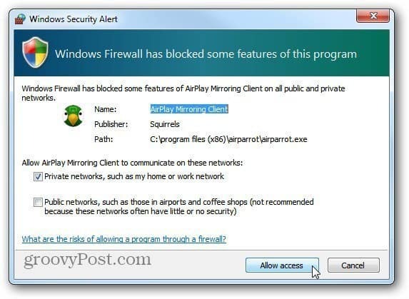 Consenti accesso al firewall