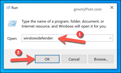 Apertura di Windows Security utilizzando Esegui su Windows