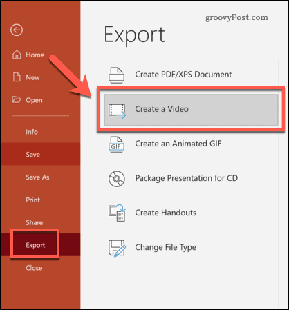 Esportazione di PowerPoint in video su Windows