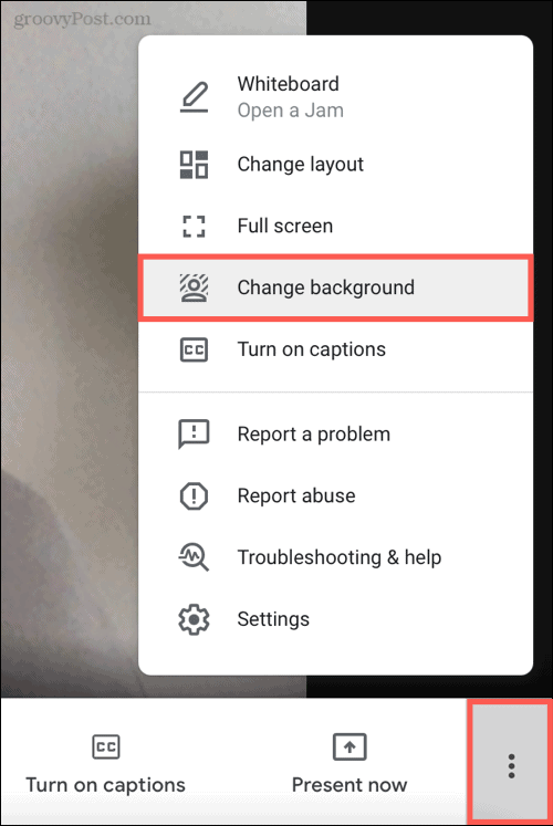 Altre opzioni, Cambia sfondo su Google Meet