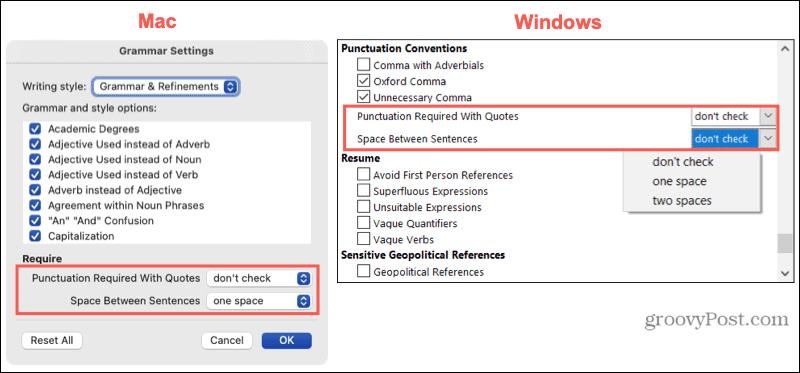 Impostazioni di punteggiatura su Mac e Windows