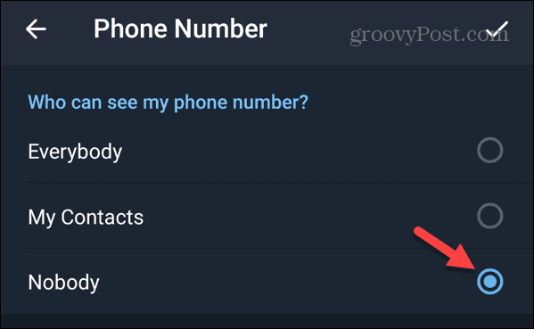 Nessuno può vedere il mio numero di telefono su Telegram su Android