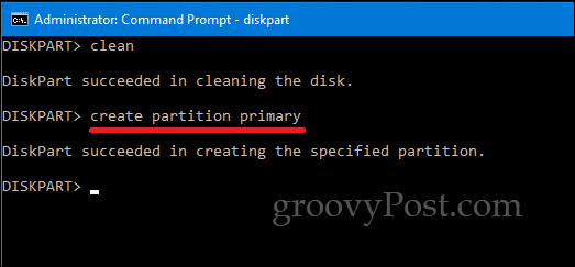 DiskPart riga di comando di Windows 10