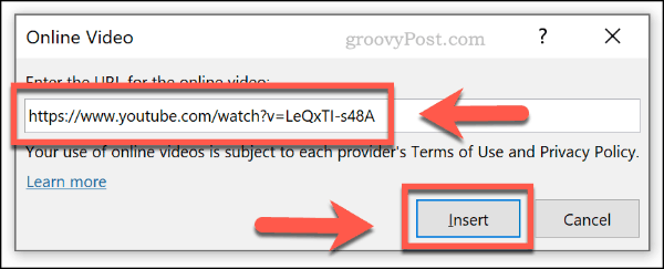 Inserimento di un video online tramite URL in PowerPoint