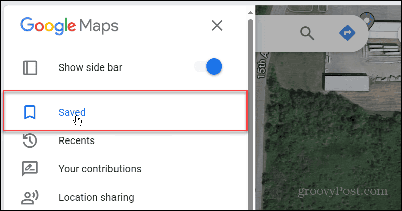 menu di Google Maps salvato